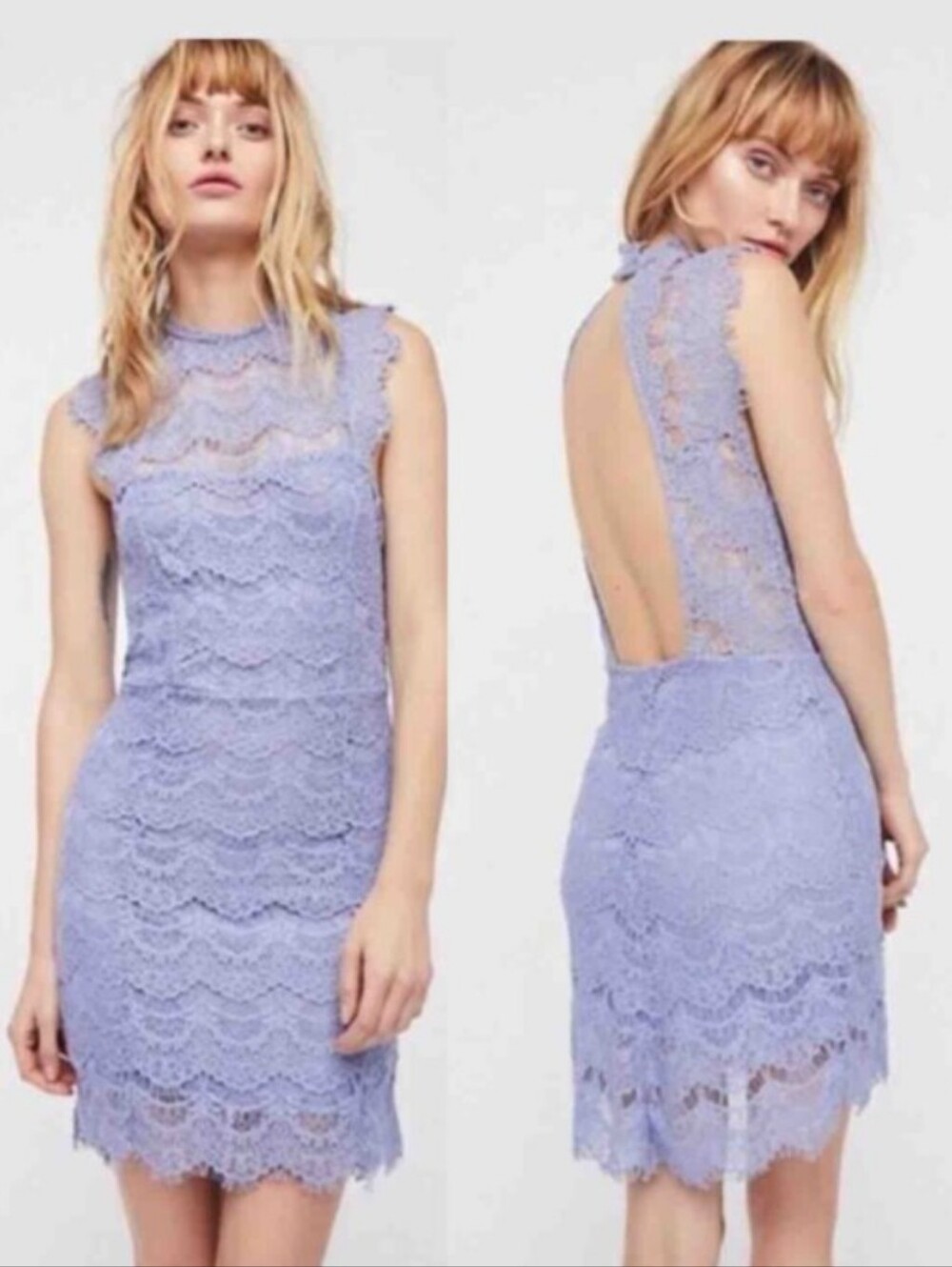 Free People Lace Overlay‎ Sleeveless Dress - Blue